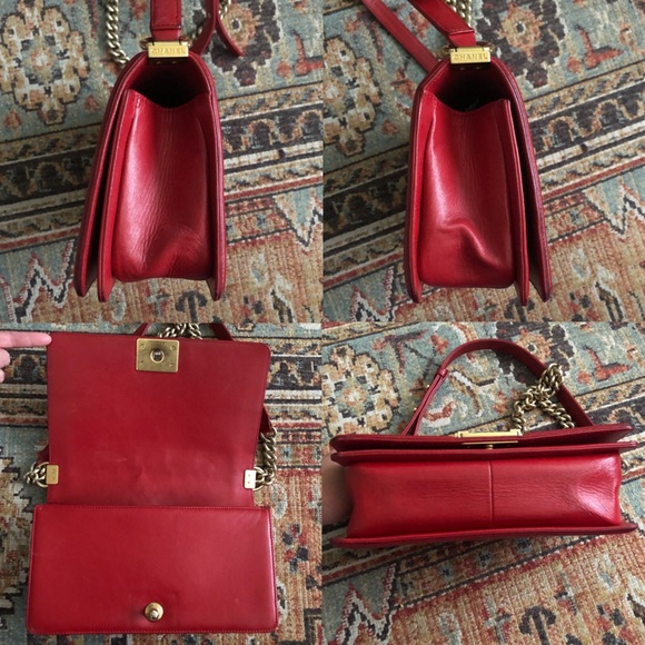 SOLD**Chanel Boy Flap Quilted Lambskin Medium Red - Picture 8 of 12